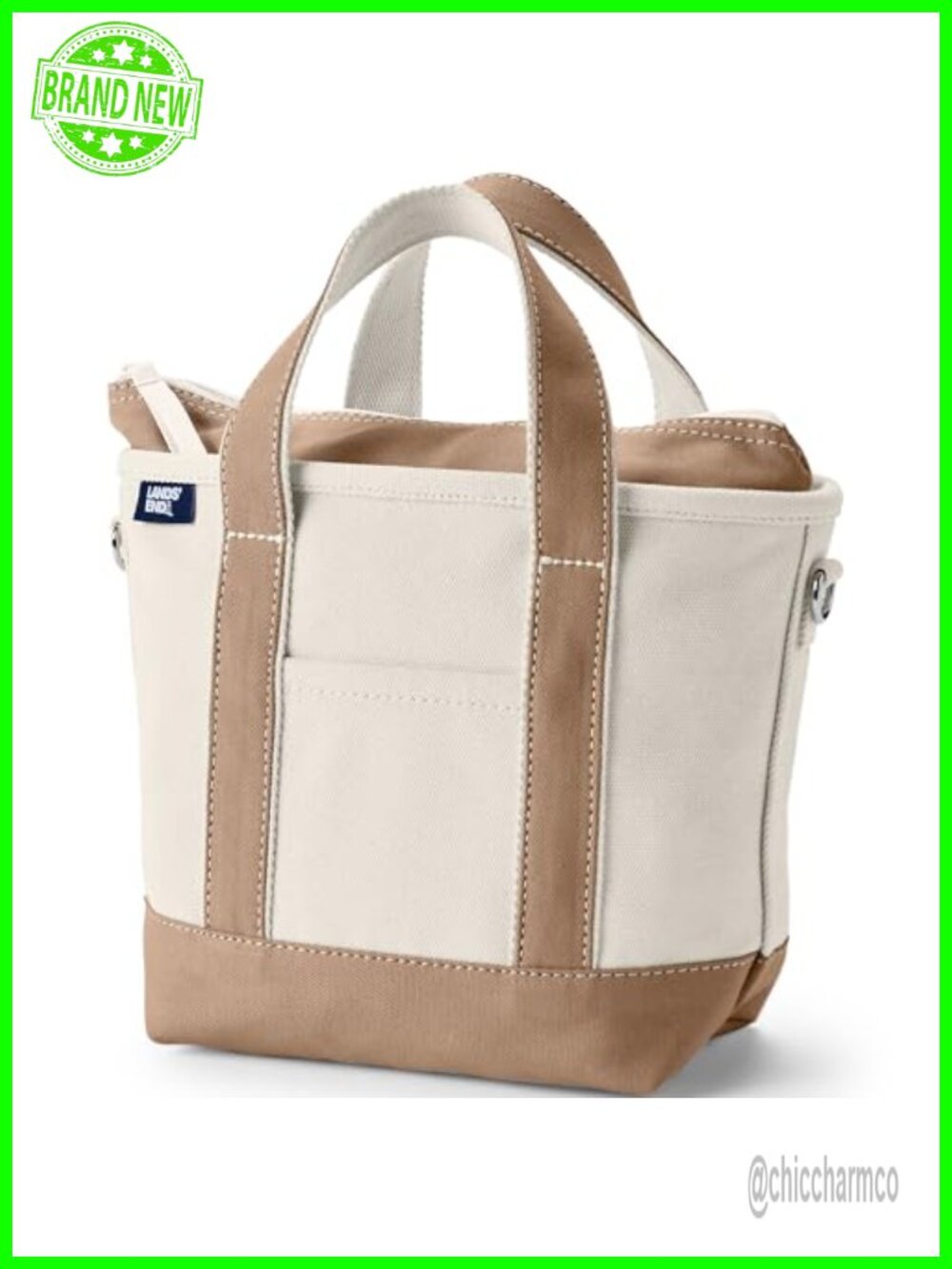 Lands' End Zip Top Canvas Tote Cotton Shoulder Bag Water Resistant